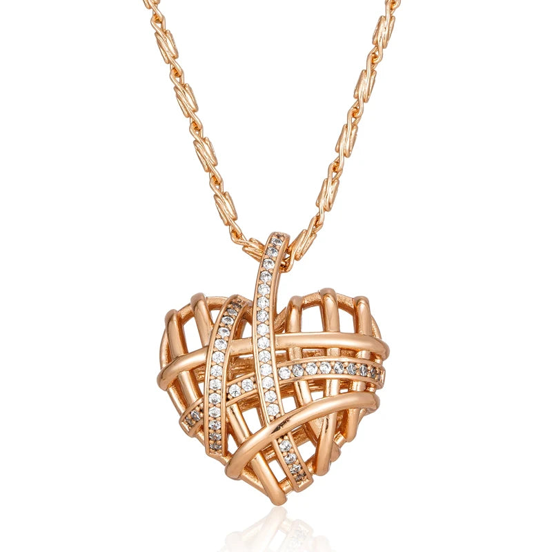 Colar Coração com Zircônia Banhado a Ouro Rosé 585