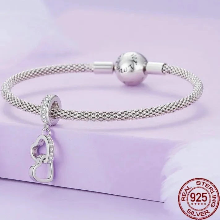 Berloque 2 Corações em Prata 925