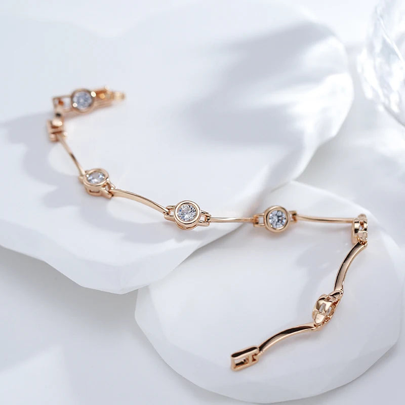 Pulseira de Luxo com Zircônia Natural Banhada a Ouro Rosé 585