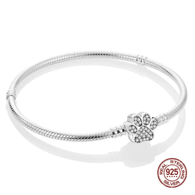 Pulseira Berloques Patinha de Cachorro com Zircônia Prata 925