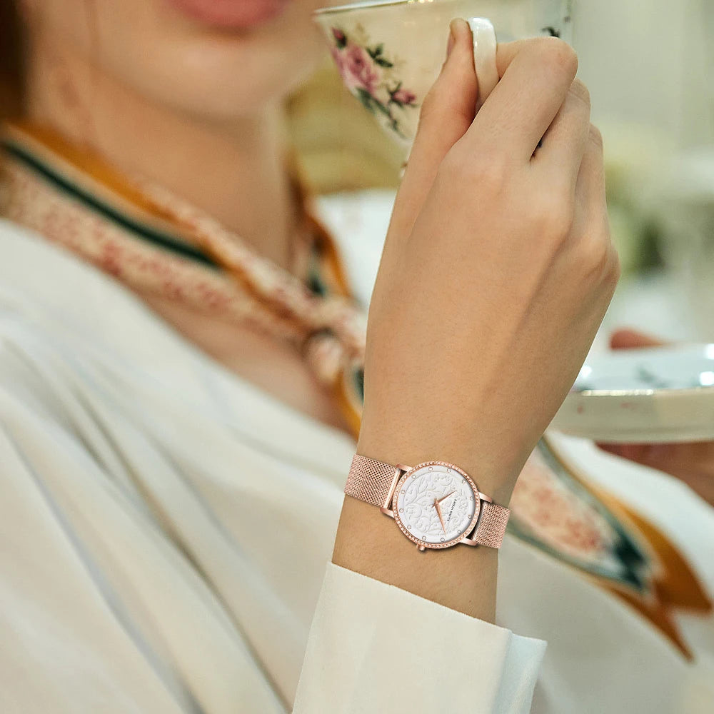 Relógio Fundo 3D com Strass Ouro Rosé