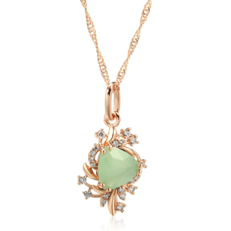 Colar de Flor de Cristal com Zircônia Natural Verde Banhado a Ouro Rosé