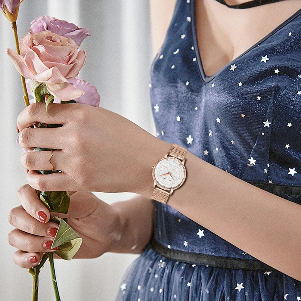 Relógio Fundo 3D com Strass Ouro Rosé