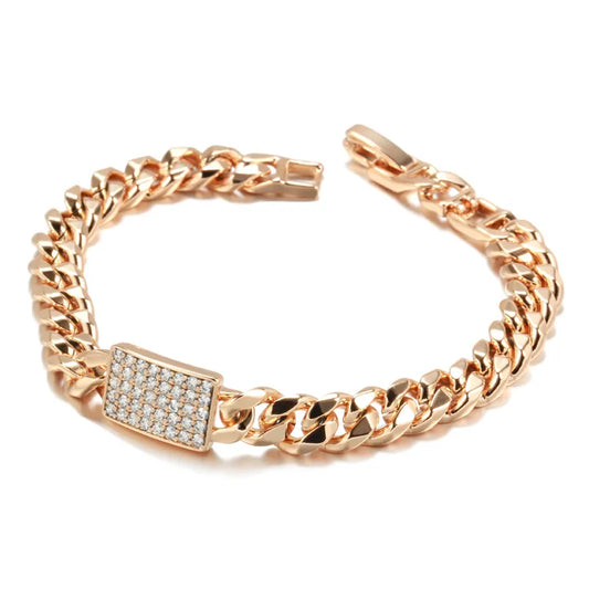 Pulseira de Luxo Corrente Vintage com Zirônia Natural Banhada a Ouro Rosé 585