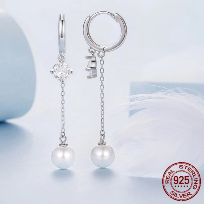 Brinco Pendente Pérola com Zircônia Prata 925