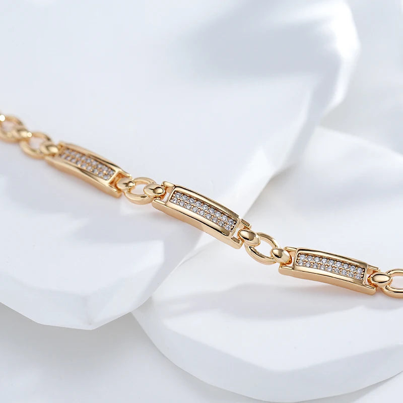 Pulseira Elo Retangular com Zircônia Banhada a Ouro Rosé 585