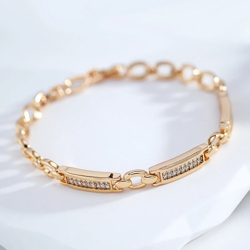 Pulseira Elo Retangular com Zircônia Banhada a Ouro Rosé 585