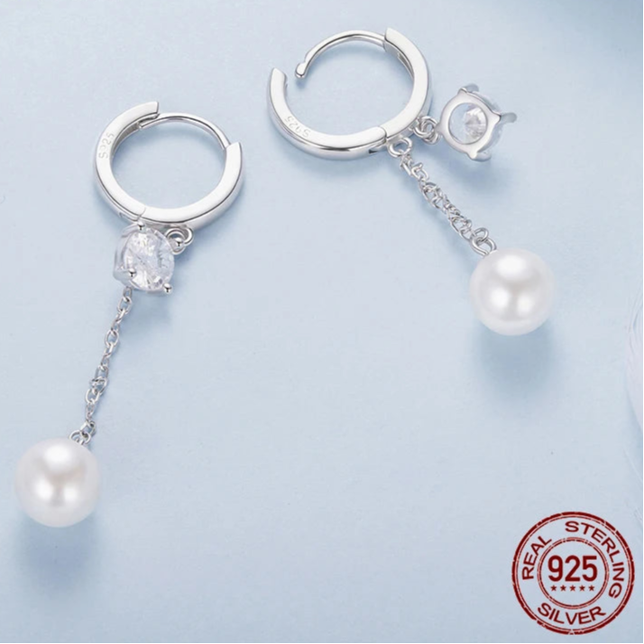 Brinco Pendente Pérola com Zircônia Prata 925