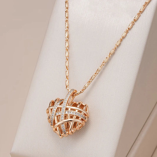 Colar Coração com Zircônia Banhado a Ouro Rosé 585