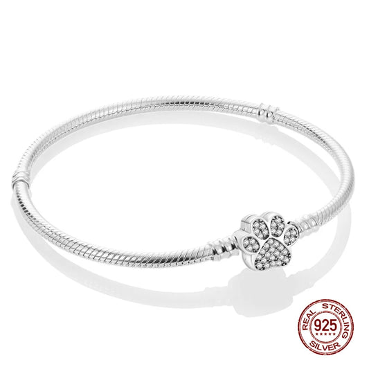 Pulseira Berloques Patinha de Cachorro com Zircônia Prata 925