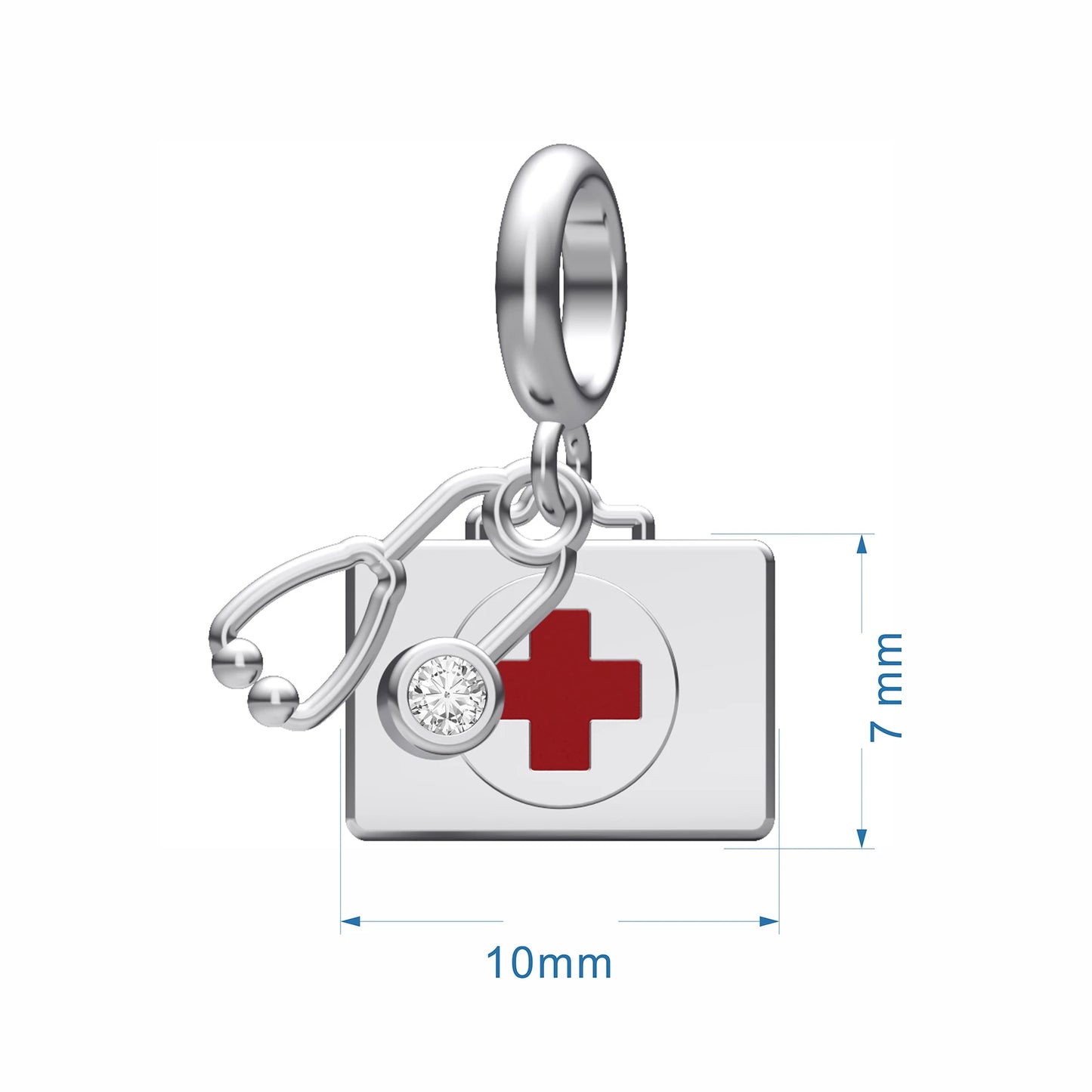 Berloque Maleta de Primeiros Socorros e Estetoscópio com Zircônia Prata 925
