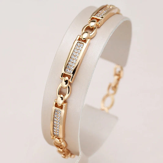 Pulseira Elo Retangular com Zircônia Banhada a Ouro Rosé 585