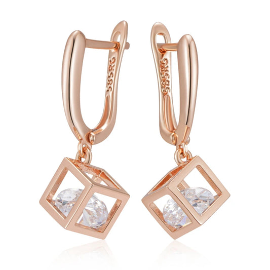 Brinco Cubo com Zircônia Banhado a Ouro Rosé 585