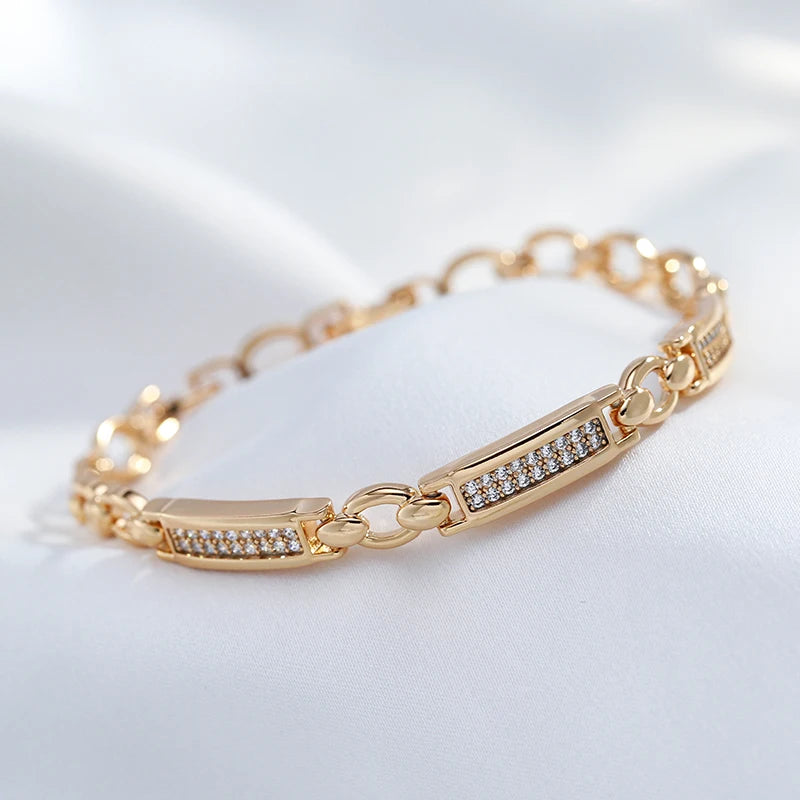 Pulseira Elo Retangular com Zircônia Banhada a Ouro Rosé 585